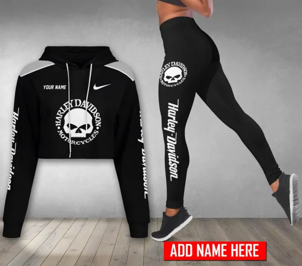 Harley Davidson Long Sleeve Croptop Hoodie And Leggings VD25 - Image 2