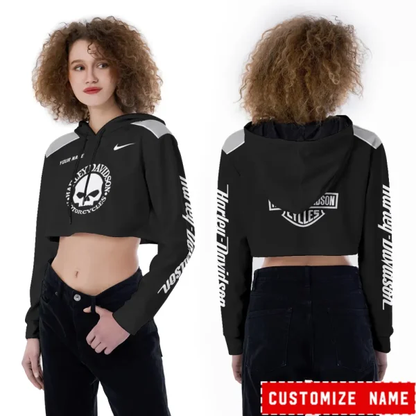 Harley Davidson Long Sleeve Croptop Hoodie And Leggings VD25 - Image 3