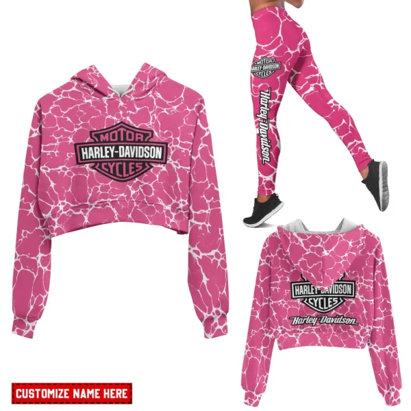 Harley Davidson Long Sleeve Croptop Hoodie And Leggings VD27
