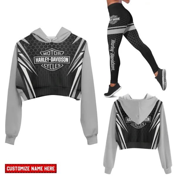 Harley Davidson Long Sleeve Croptop Hoodie And Leggings VD32