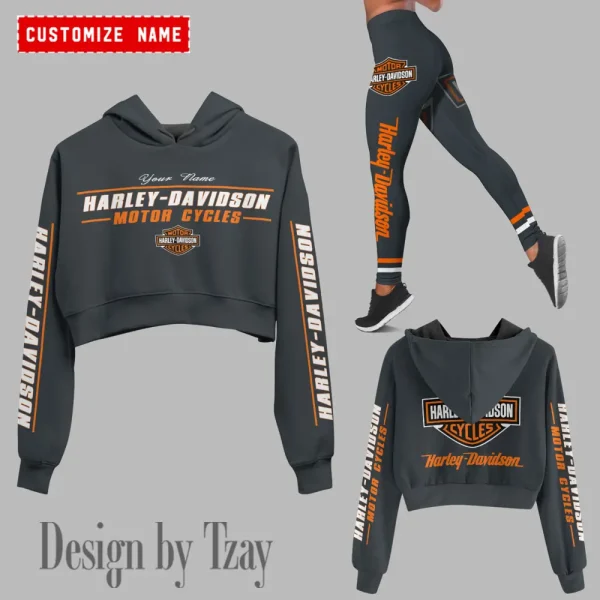 Harley Davidson Long Sleeve Croptop Hoodie And Leggings VD34