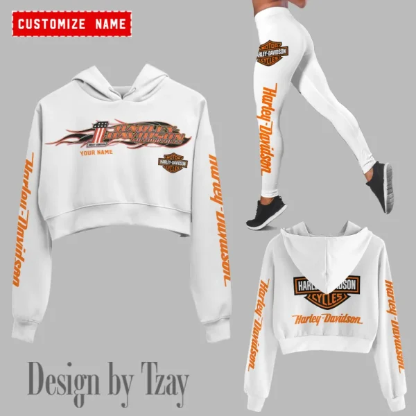 Harley Davidson Long Sleeve Croptop Hoodie And Leggings VD35