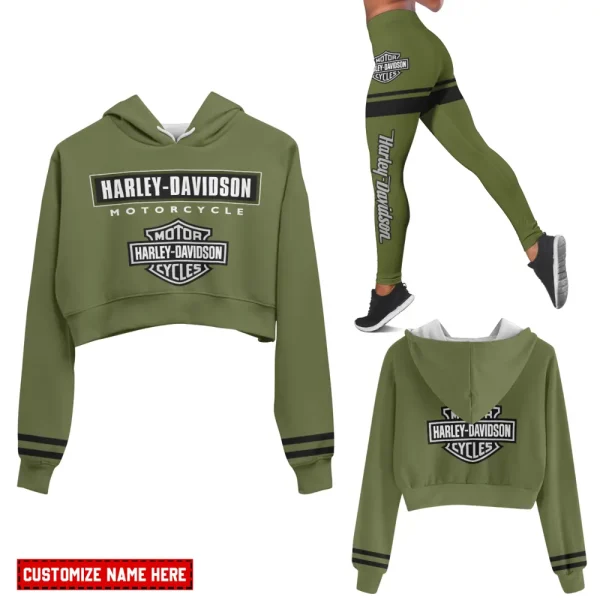 Harley Davidson Long Sleeve Croptop Hoodie And Leggings VDCRTHD037