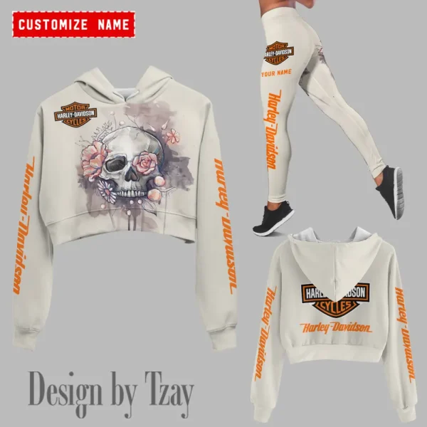 Harley Davidson Long Sleeve Croptop Hoodie And Leggings VDCRTHD038