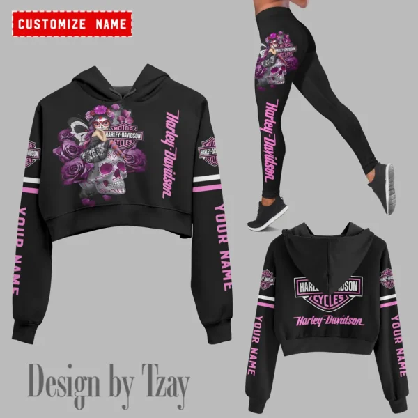 Harley Davidson Long Sleeve Croptop Hoodie And Leggings VDCRTHD039