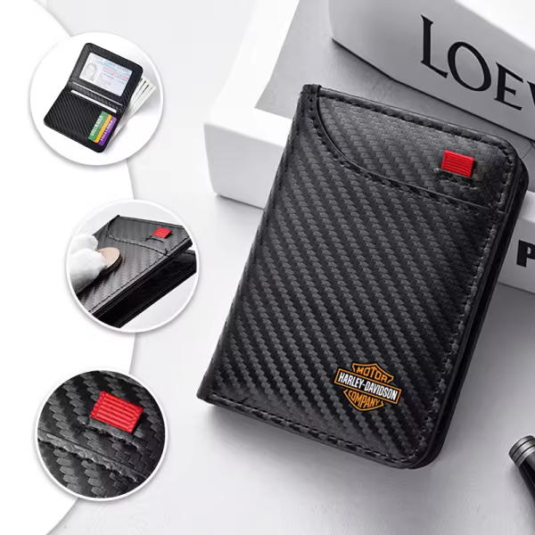 Harley Davidson PU Leather Car Emblem Wallet Mini Credit Card Purse Portable Small Wallet - Image 3