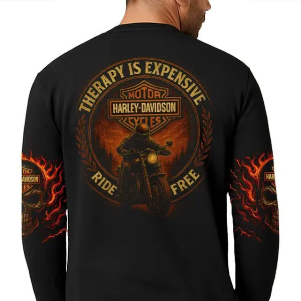 Harley Davidson Therapy Is Expensive Ride Free Sweatshirt - Image 2