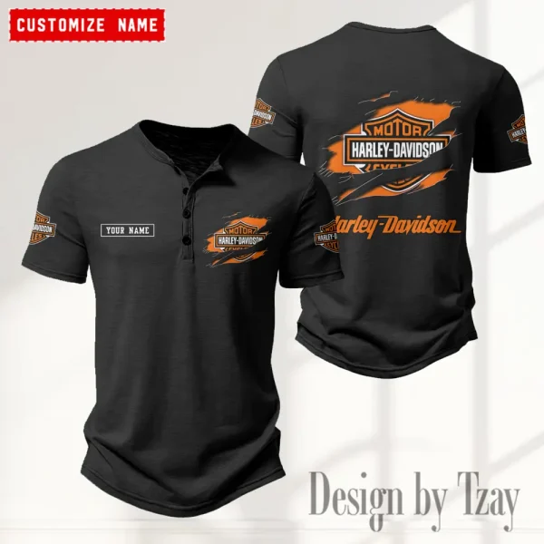 Harley Davidson Button Round Neck T-shirt Trending 2025 CBSBTRNT001