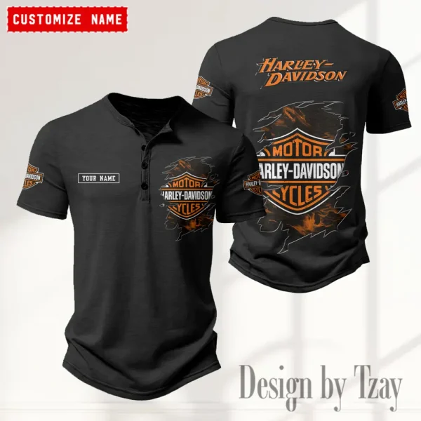 Harley Davidson Button Round Neck T-shirt Trending 2025 CBSBTRNT006