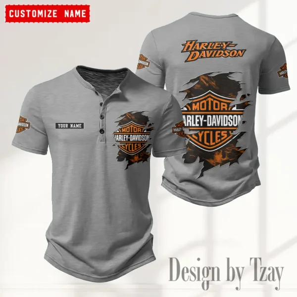 Harley Davidson Button Round Neck T-shirt Trending 2025 CBSBTRNT008