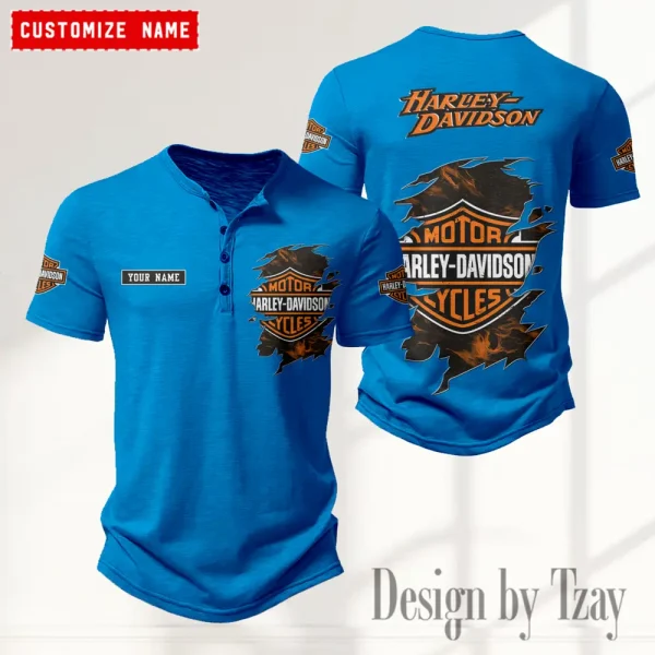 Harley Davidson Button Round Neck T-shirt Trending 2025 CBSBTRNT009