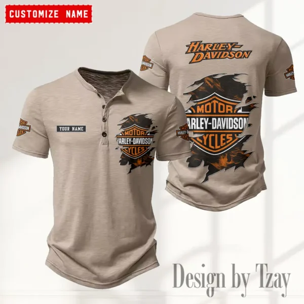 Harley Davidson Button Round Neck T-shirt Trending 2025 CBSBTRNT010