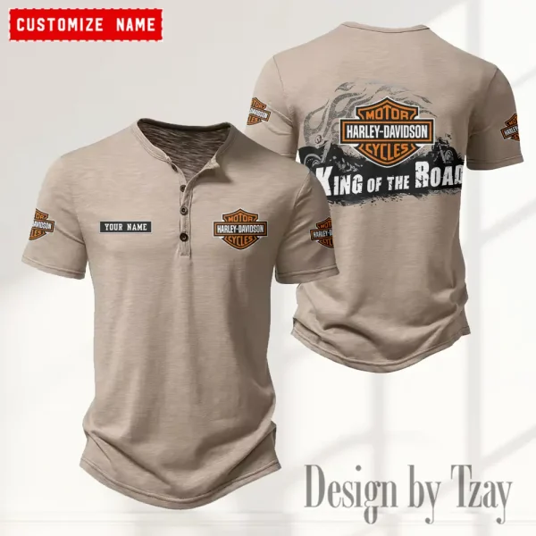 Harley Davidson Button Round Neck T-shirt Trending 2025 CBSBTRNT011