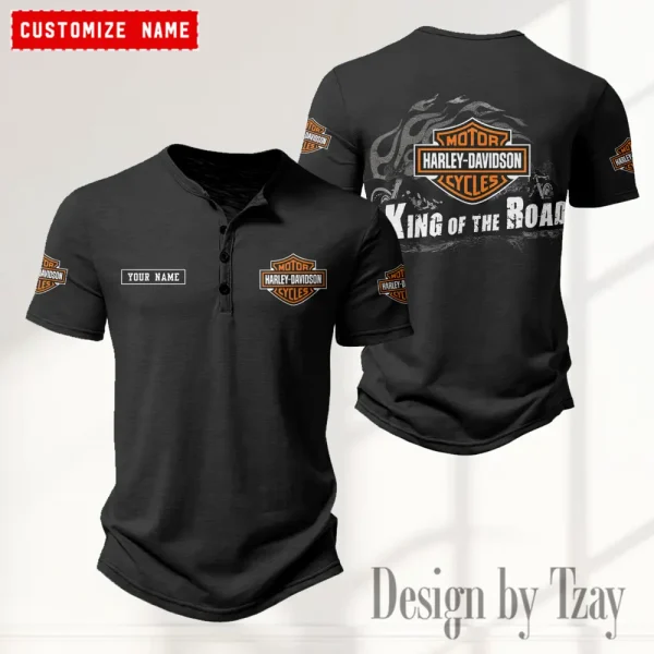 Harley Davidson Button Round Neck T-shirt Trending 2025 CBSBTRNT012