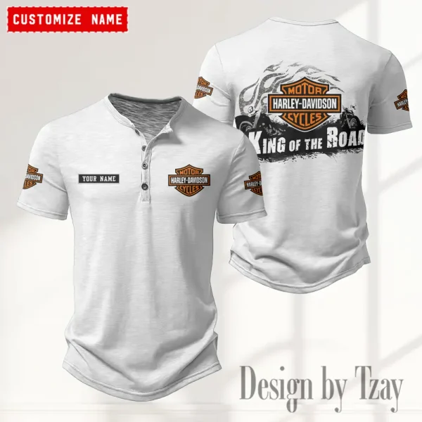 Harley Davidson Button Round Neck T-shirt Trending 2025 CBSBTRNT013