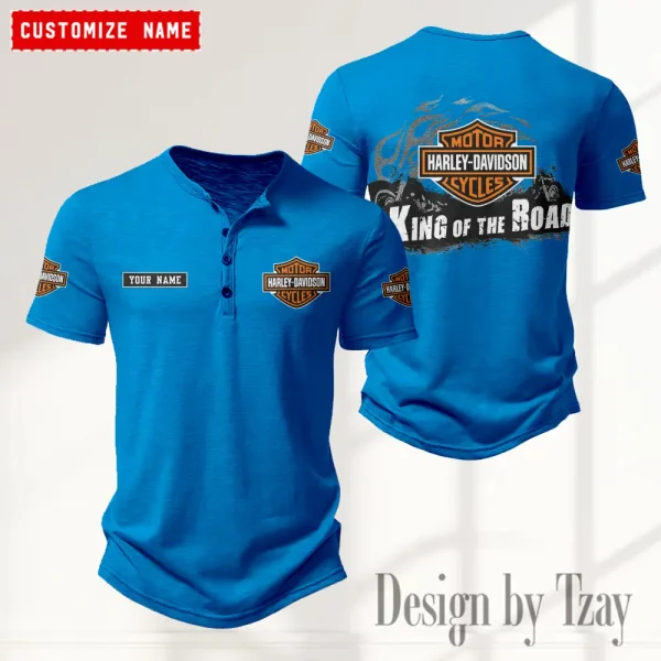 Harley Davidson Button Round Neck T-shirt Trending 2025 CBSBTRNT015