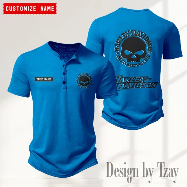 Harley Davidson Button Round Neck T-shirt Trending 2025 CBSBTRNT024
