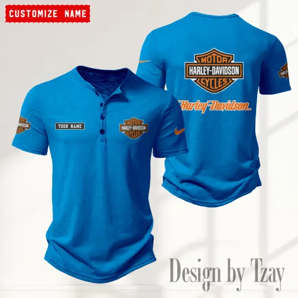 Harley Davidson Button Round Neck T-shirt Trending 2025 CBSBTRNT031