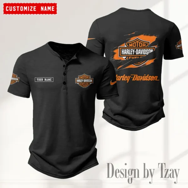 Harley Davidson Button Round Neck T-shirt Trending 2025 CBSBTRNT036
