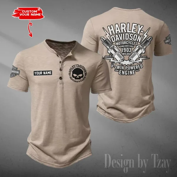 Harley Davidson Button Round Neck T-shirt Trending 2025 CBSBTRNT041