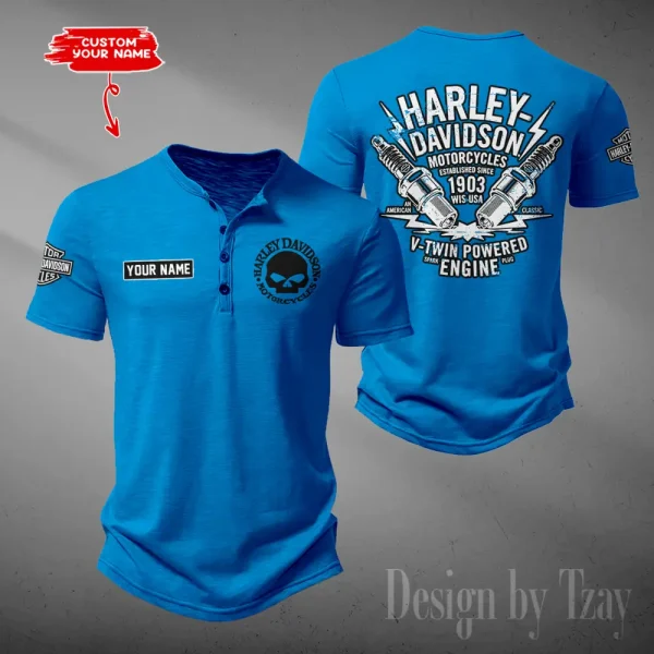 Harley Davidson Button Round Neck T-shirt Trending 2025 CBSBTRNT042