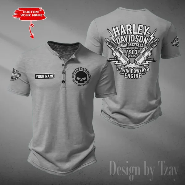 Harley Davidson Button Round Neck T-shirt Trending 2025 CBSBTRNT043