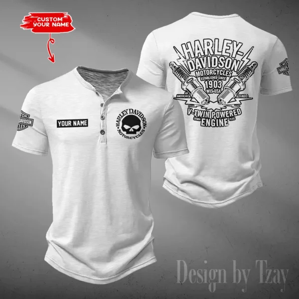 Harley Davidson Button Round Neck T-shirt Trending 2025 CBSBTRNT044