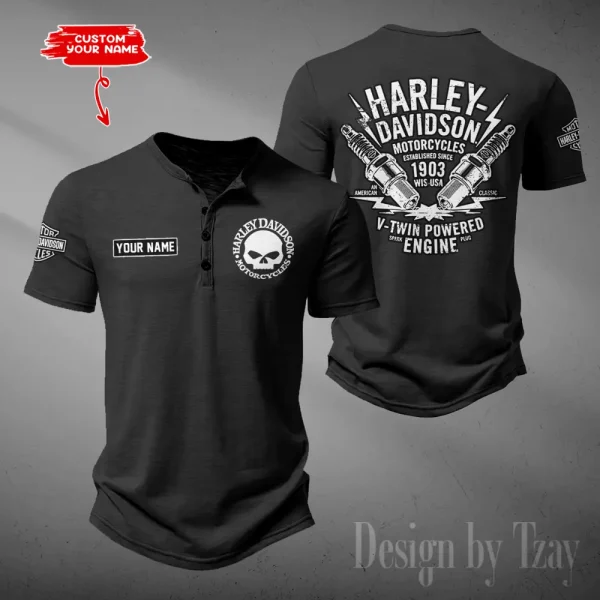 Harley Davidson Button Round Neck T-shirt Trending 2025 CBSBTRNT045