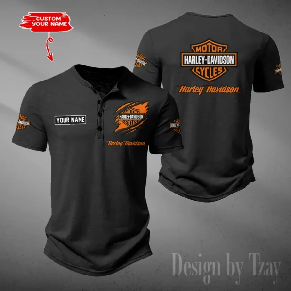 Harley Davidson Button Round Neck T-shirt Trending 2025 CBSBTRNT046