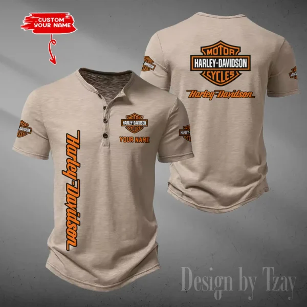 Harley Davidson Button Round Neck T-shirt Trending 2025 CBSBTRNT052