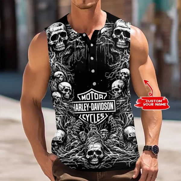 Harley Davidson Button Tank Tops Sleeveless Summer Shirt VDBTSSS038