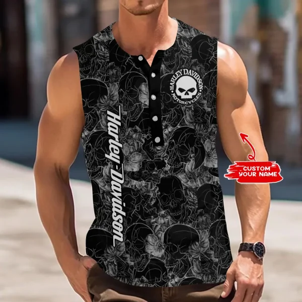 Harley Davidson Button Tank Tops Sleeveless Summer Shirt VDBTSSS040