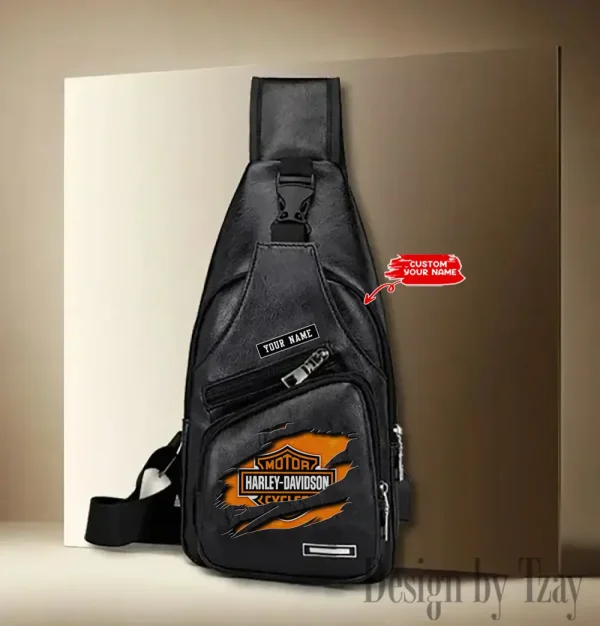 Harley Davidson Leather Sling Backpack With Adjustable Strap Black Color CBSLTBPAS001