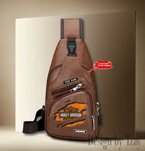 Harley Davidson Leather Sling Backpack With Adjustable Strap Khaki Color CBSLTBPAS001