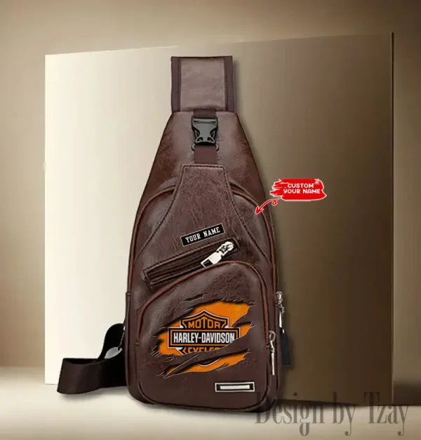 Harley Davidson Leather Sling Backpack With Adjustable Strap Brown Color CBSLTBPAS001