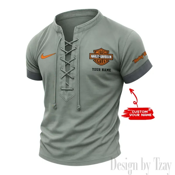 Harley Davidson Casual V Neck Front Lace-up Pullover Male Streetwear Tops CBSMLUSTS001