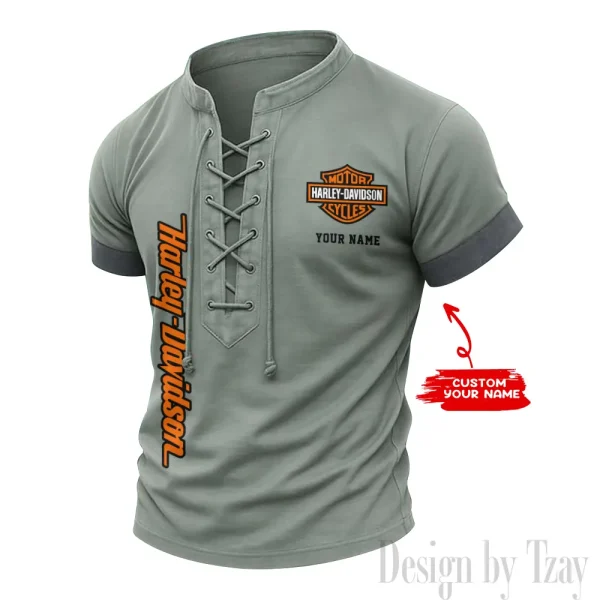 Harley Davidson Casual V Neck Front Lace-up Pullover Male Streetwear Tops CBSMLUSTS002