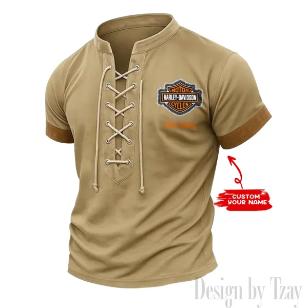 Harley Davidson Casual V Neck Front Lace-up Pullover Male Streetwear Tops CBSMLUSTS003