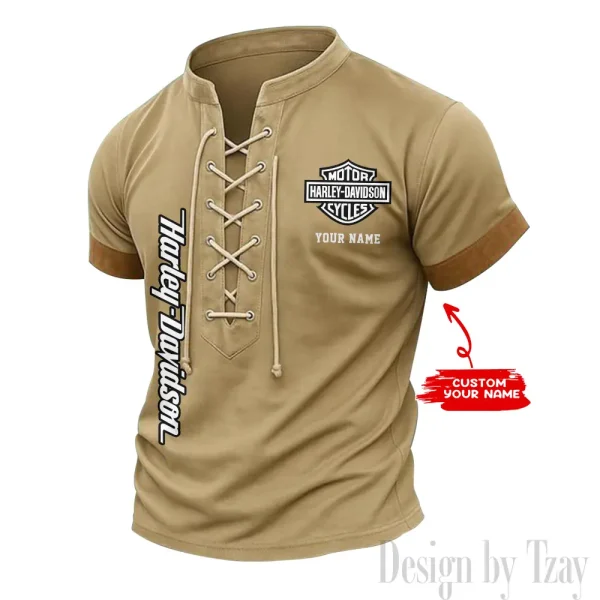 Harley Davidson Casual V Neck Front Lace-up Pullover Male Streetwear Tops CBSMLUSTS006