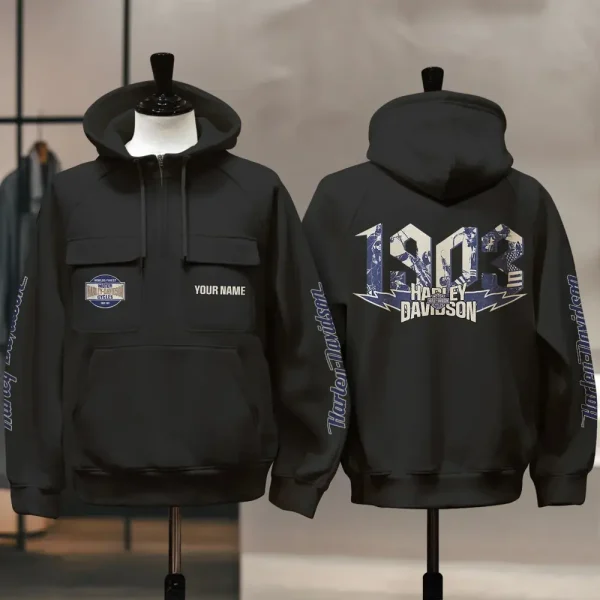 Harley Davidson New Collection Personalized Multi-Pockets Zip Hoodie