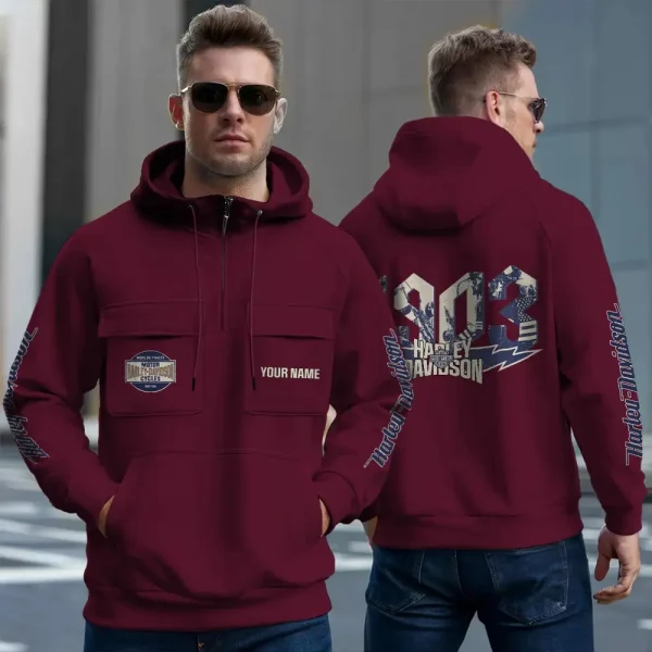 Harley Davidson New Collection Personalized Multi-Pockets Zip Hoodie - Image 4