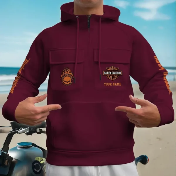Harley Davidson New Collection Personalized Multi-Pockets Zip Hoodie - Image 2