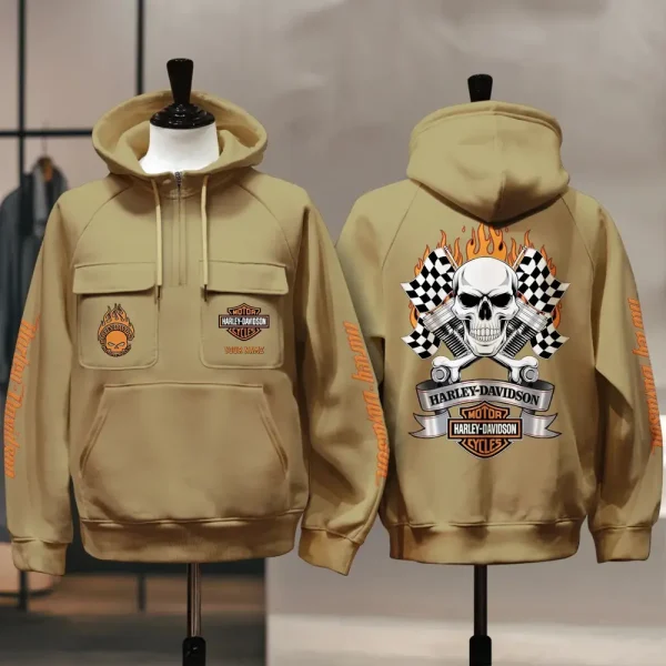 Harley Davidson New Collection Personalized Multi-Pockets Zip Hoodie