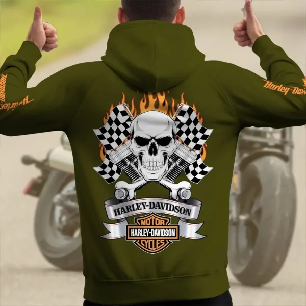 Harley Davidson New Collection Personalized Multi-Pockets Zip Hoodie - Image 4