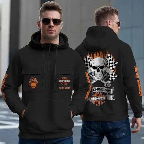 Harley Davidson New Collection Personalized Multi-Pockets Zip Hoodie - Image 5