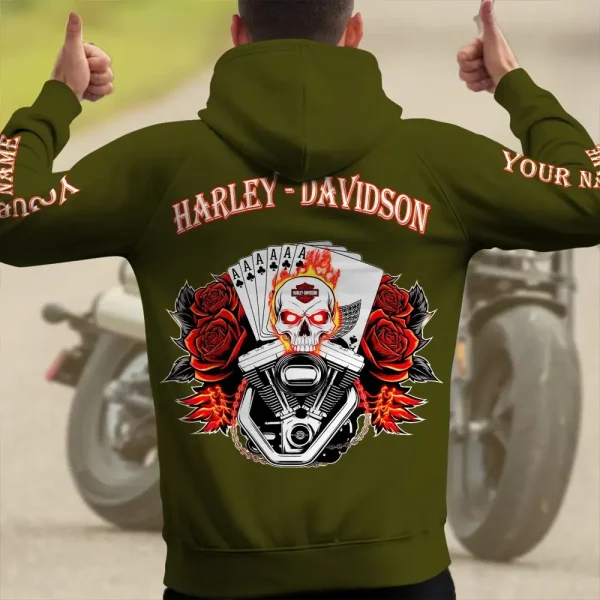 Harley Davidson New Collection Personalized Multi-Pockets Zip Hoodie - Image 4