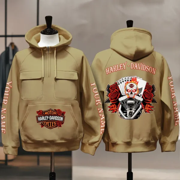Harley Davidson New Collection Personalized Multi-Pockets Zip Hoodie - Image 5