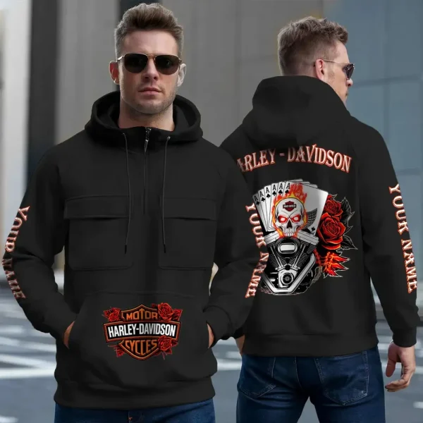 Harley Davidson New Collection Personalized Multi-Pockets Zip Hoodie
