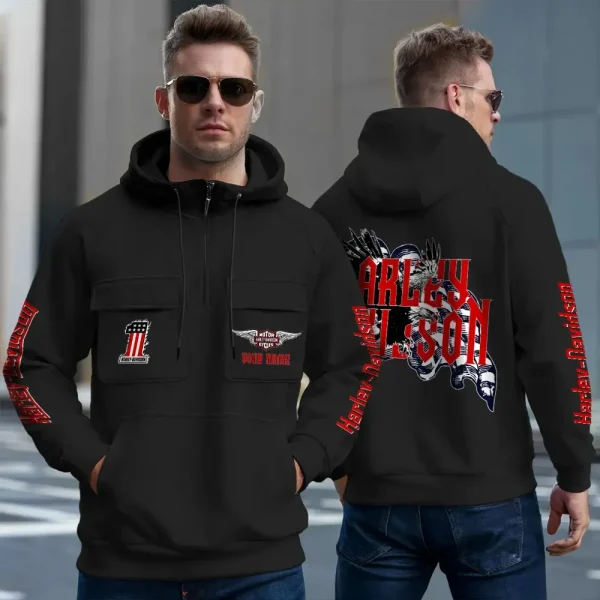 Harley Davidson New Collection Personalized Multi-Pockets Zip Hoodie - Image 4