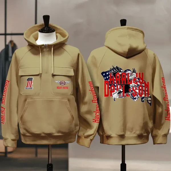 Harley Davidson New Collection Personalized Multi-Pockets Zip Hoodie